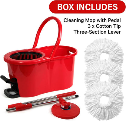Pedal Spin Mop and 7LT Bucket Floor Cleaning System with 3 Extra Microfiber Mop Replacement Refills - Labor-Saving Foot Pressure Spin Mop with Adjustable Stainless Steel Handle for Floor Cleaning