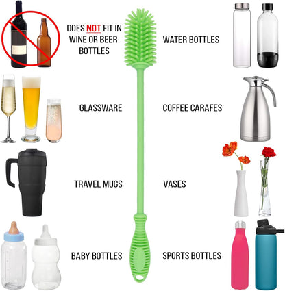 Kitchiny Silicone Bottle Brush with 2 Straw Cleaners - 12.5” Water Bottle Cleaner Brush for Yeti, Hydro Flask, Owala, Stanley, Baby Bottles, Glassware, Vases & Narrow Neck Containers - Grey