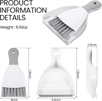 Zopeal 6 Sets Mini Dustpan and Brush Set Small Broom and Dust Pan Portable Multifunctional Whisk Hand for Car Table Desk Countertop Keyboard Kitchen Cat Dog Nest Home Cleaning Tool