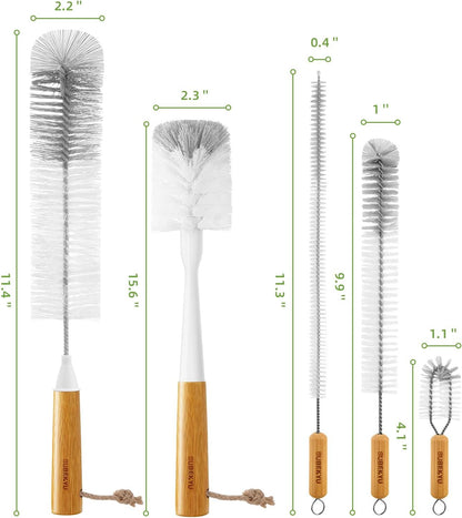 SUBEKYU Bottle Brush, Baby Bottle Brush with Nipple and Straw Cleaner Set, Gray+ White (Gray+ White 5P)
