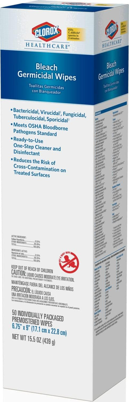 Clorox Healthcare Bleach Germicidal Wipes Bucket, 12" x 12", 110 Count Bucket (Package May Vary)