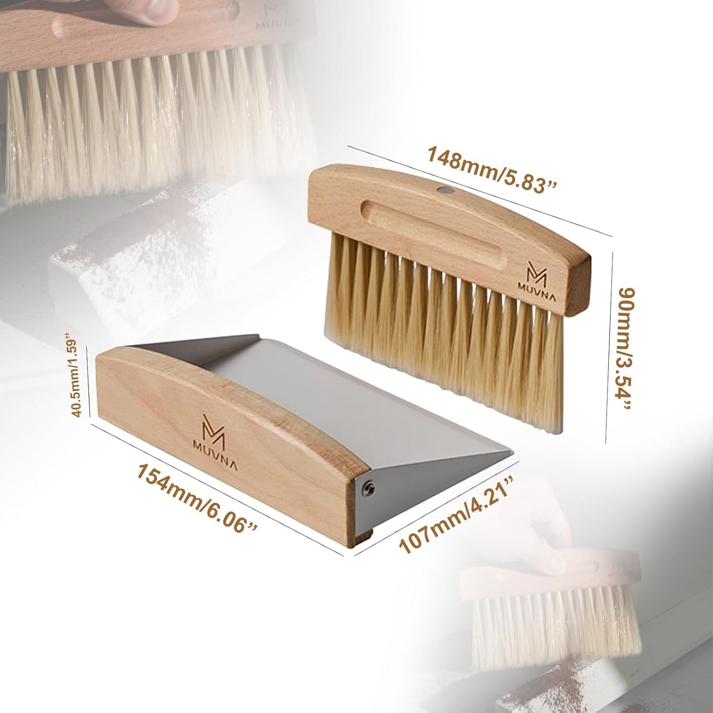 Coffee Brush and Dust Pan Set - Mini Hand Barista Broom, Magnetic Natural Horsehair Espresso Brush, Wood Barista Tools for Cleaning Tamping Station, Coffee Bar, Kitchen, Black