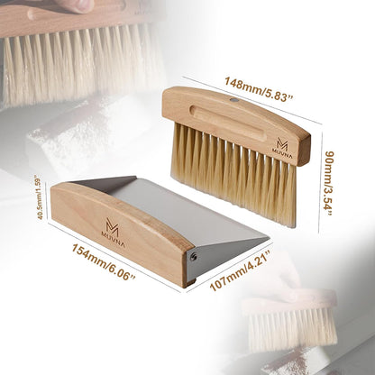 Coffee Brush and Dust Pan Set - Mini Hand Barista Broom, Magnetic Natural Horsehair Espresso Brush, Wood Barista Tools for Cleaning Tamping Station, Coffee Bar, Kitchen, Black