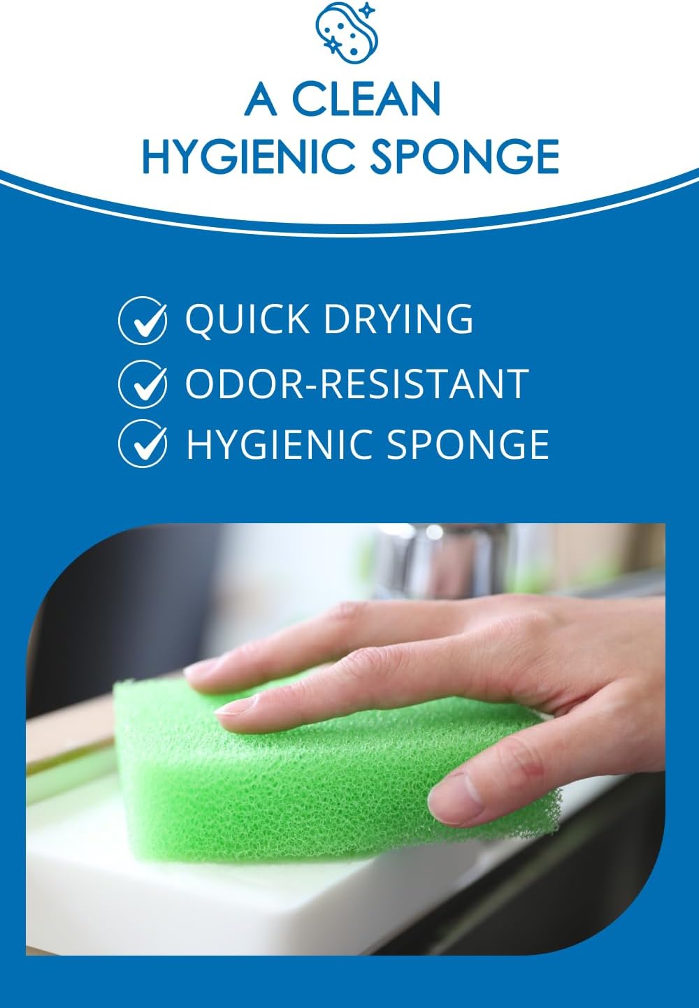 SunSun Sponge Kitchen Sponges, Made in Japan All Surface Scratch-Free Odor Resistant Durable Long-Lasting Sponge for Dishwashing, Pastel Color, 4 Count