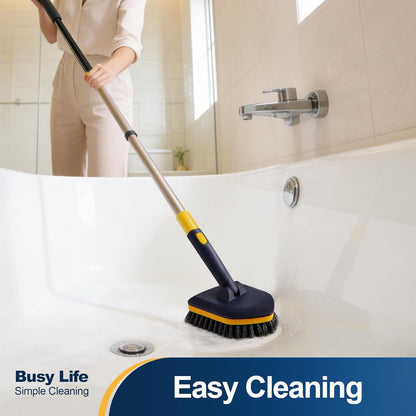 Yocada Tub Tile Scrubber Brush 2 in 1 Cleaning Brush 58.2 Inch Adjustable Telescopic Pole Stiff Bristles Scouring Pads for Cleaning Bathroom Kitchen Toilet Wall Tub Tile Sink Non Scratch