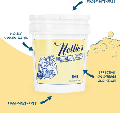 Nellie's Dishwasher Powder - 50 Load - Plant-Based Dishwasher Detergent - Septic Safe, Fragrance-Free - Easily Penetrates Grease & Food Particles - Phosphate-Free - (Made in Canada)