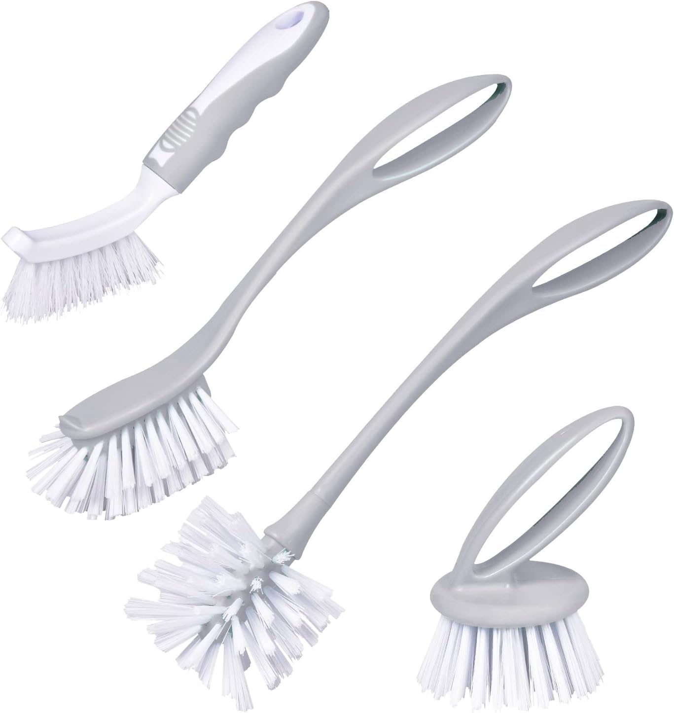 Dish Brush with Handle, Kitchen Dish Scrub Brush Set, 4-Piece Kitchen Cleaning Brush Set for Pots and Bottles, Nordic Green