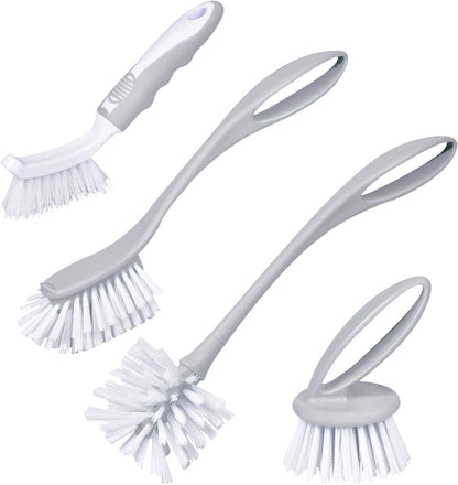 Dish Brush with Handle, Kitchen Dish Scrub Brush Set, 4-Piece Kitchen Cleaning Brush Set for Pots and Bottles, Nordic Green