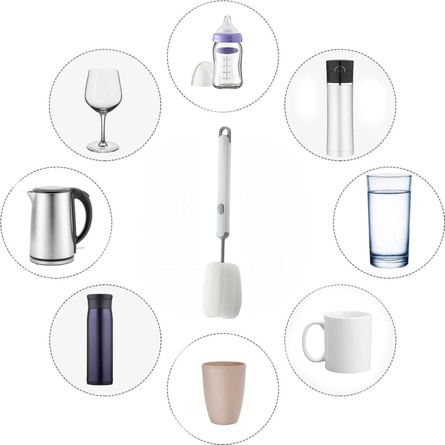 Bottle Brush Long Handle Cup Cleaner Brush Sponge Bottle Scrubber Detachable Handle Portable Sponge Cleaning Brush for Cups Wine Glasses Water Bottles Baby Bottles and Vacuum Flasks(3 PCS)