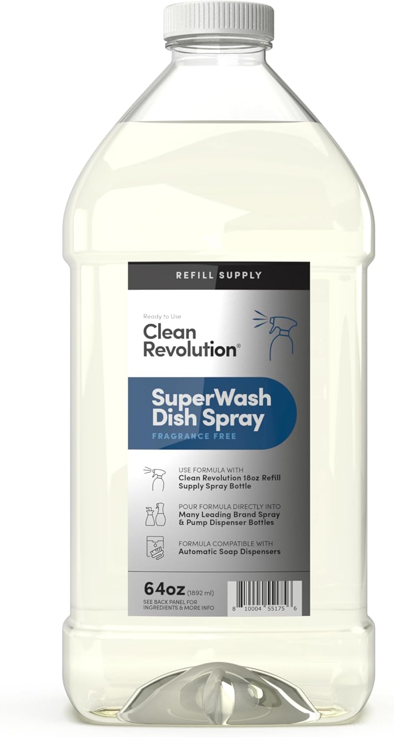 Clean Revolution SuperWash Dish Soap Spray 128oz Refill Supply Container, Ready to Use Formula, Citrus Fragrance, 1 Pack
