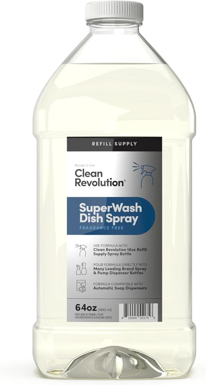 Clean Revolution SuperWash Dish Soap Spray 128oz Refill Supply Container, Ready to Use Formula, Citrus Fragrance, 1 Pack