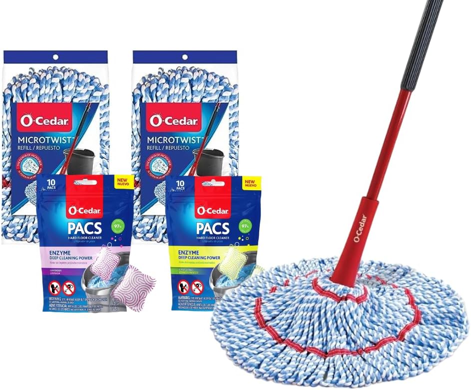 O-Cedar MicroTwist MAX Microfiber Twist Mop with 1 Extra Refill | Features Hands-Free Wringing | Extra Large 18-Inch Mop Head | Safe on All Floor Types