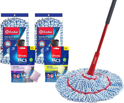 O-Cedar MicroTwist MAX Microfiber Twist Mop with 1 Extra Refill | Features Hands-Free Wringing | Extra Large 18-Inch Mop Head | Safe on All Floor Types