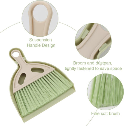 Mini Dustpan and Brush Set Portable Small Broom with Dust Pan Handheld Hangable Whisk Broom and Dust Pan for Home, Kitchen, Table, Office, Car 1 Pcs (Green)