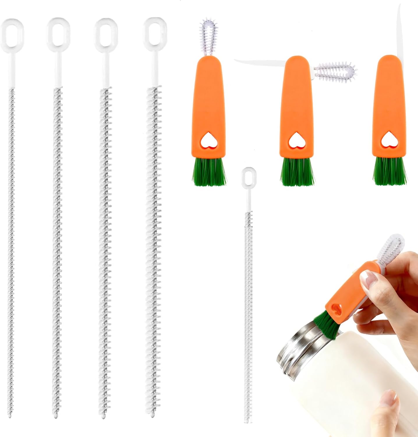 7pcs Reusable Straw Cleaning Set 4 Multi-Size Blue Brushes & 3 Multifunctional 3-in-1 Cup Lid Gap Cleaners for Bottles Mugs Accessories