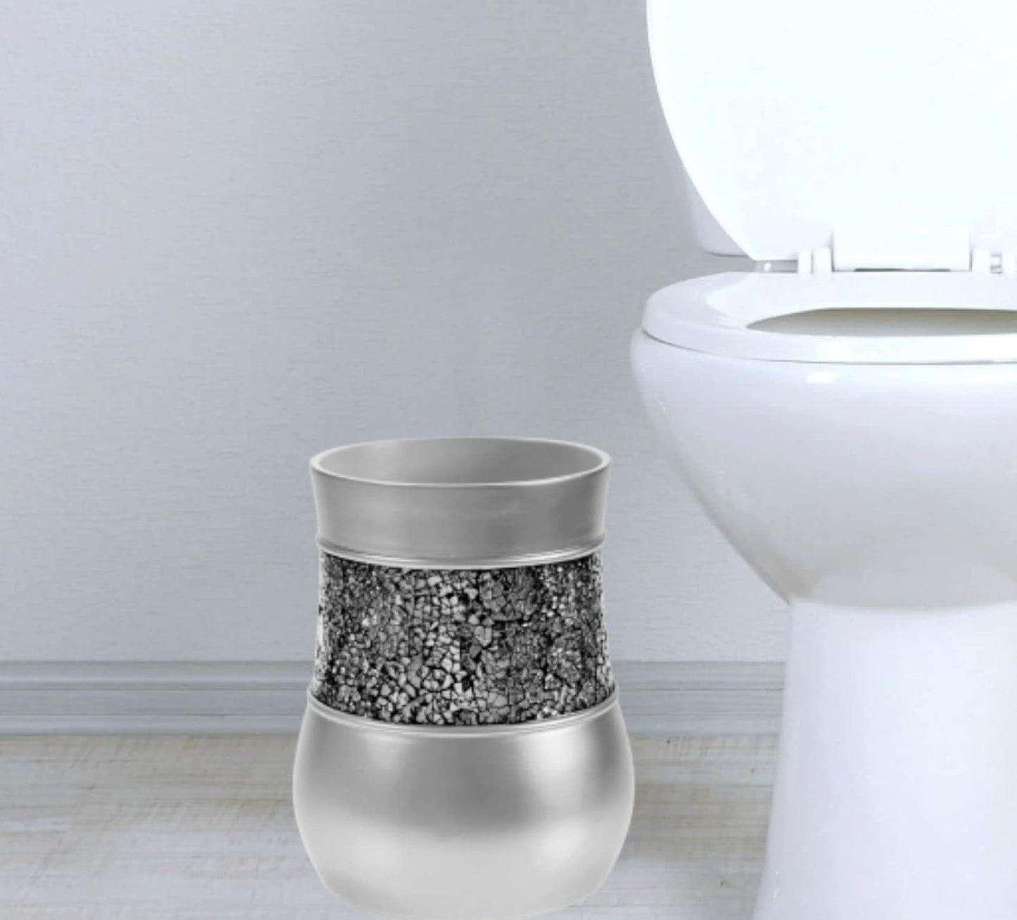 Creative Scents Crackled Glass Toilet Brush with Holder - Silver Toilet Bowl Cleaner Brush and Holder - Good Grip, Deep Cleaning, Decorative Design Compact Toilet Bowl Scrubber