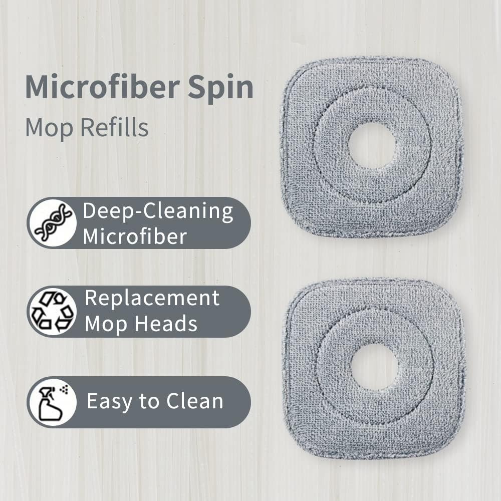 4PC Pads for KZKR Spin Mop and Bucket Set with Self Separation Dirty and Clean Water System, Self Wringing Rotating Square Mop-Head for Hardwood Tile Marble Floors