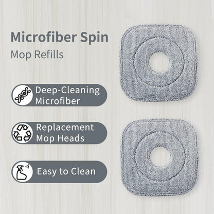 4PC Pads for KZKR Spin Mop and Bucket Set with Self Separation Dirty and Clean Water System, Self Wringing Rotating Square Mop-Head for Hardwood Tile Marble Floors