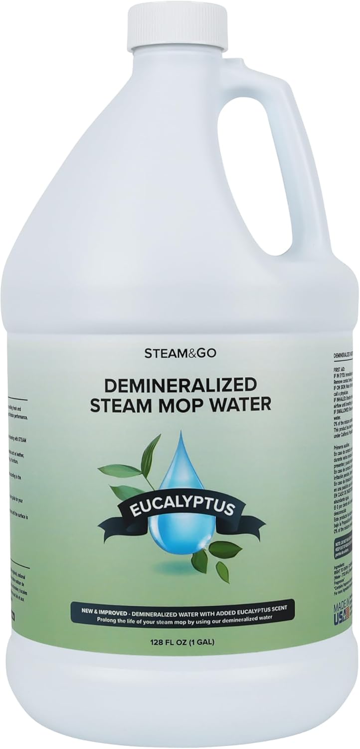 Steam & Go - Demineralized Water for Steam Cleaner, PVC-Free Floor Cleaner Liquid Compatible with Any Steam Mop, Ready-to-Use Multisurface Cleaner, Scented Mop Solution, Eucalyptus Mint, 32 oz
