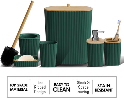 Clara Clark Bathroom Set - Sage Green Bathroom Accessories Set, 6PC Bathroom Accessory Set, Bathroom Sets with Toilet Brush, Trash Can & Soap Dispenser