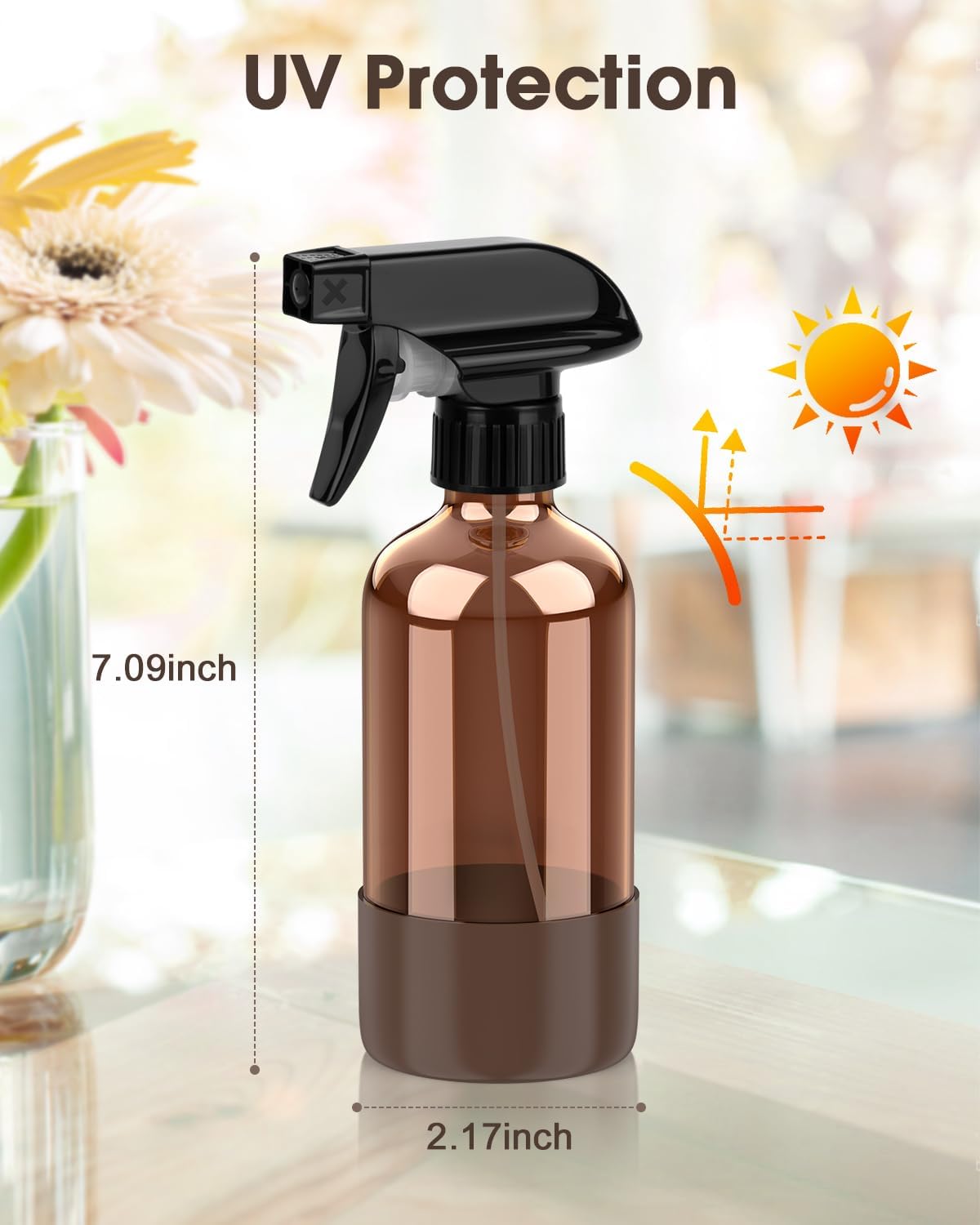 Bontip Glass Spray Bottle with Silicone Sleeve Protection, Amber Glass Spray Bottle Set for Window Cleaner Aromatherapy Facial Hydration Watering Flowers Hair Care 2 Pack/16 oz (Black & Brown)