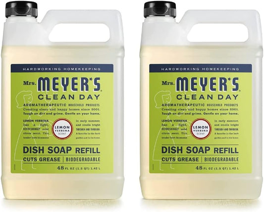 Mrs. MEYER'S Clean Day Liquid Dish Soap Refill, Lemon Verbena, 48 Fl Oz. (Pack of 2)