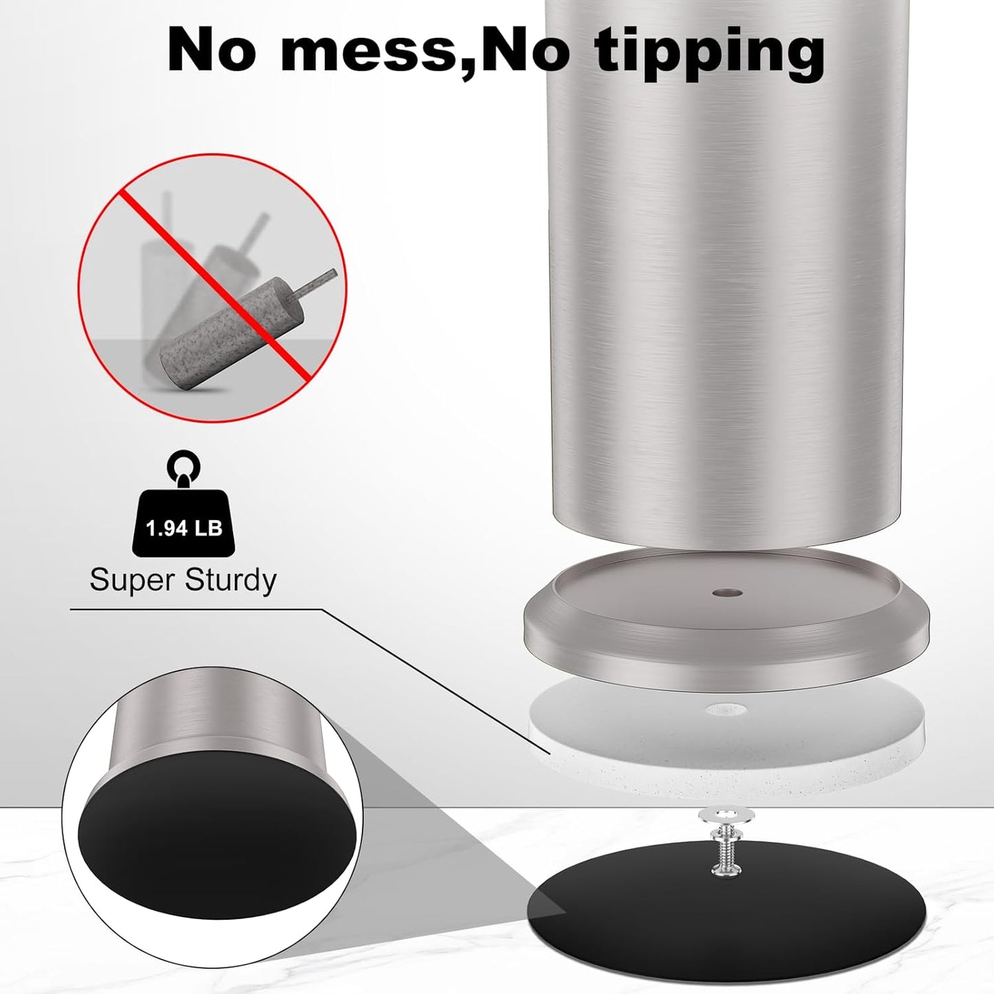Stain Nickel Toilet Brush and Holder，Extra Long Handled Toilet Brush for Bathroom，Stainless Steel Heavy Duty Toilet Bowl Brush,Removable Inner Bowl,Deep Cleaning Dense Bristles Brush -Space Saving