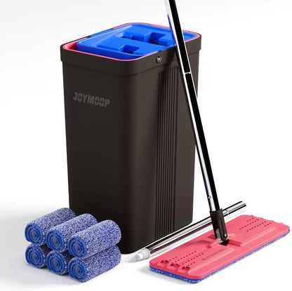 JOYMOOP Microfiber Flat Mop and Bucket System, Mops for Floor Cleaning and Wall Cleaner, Hardwood, Tile, Laminate, Vinyl Floors, Smooth Walls, and Glass Windows - 50" Flat Mop+1 Microfiber Pad[White]