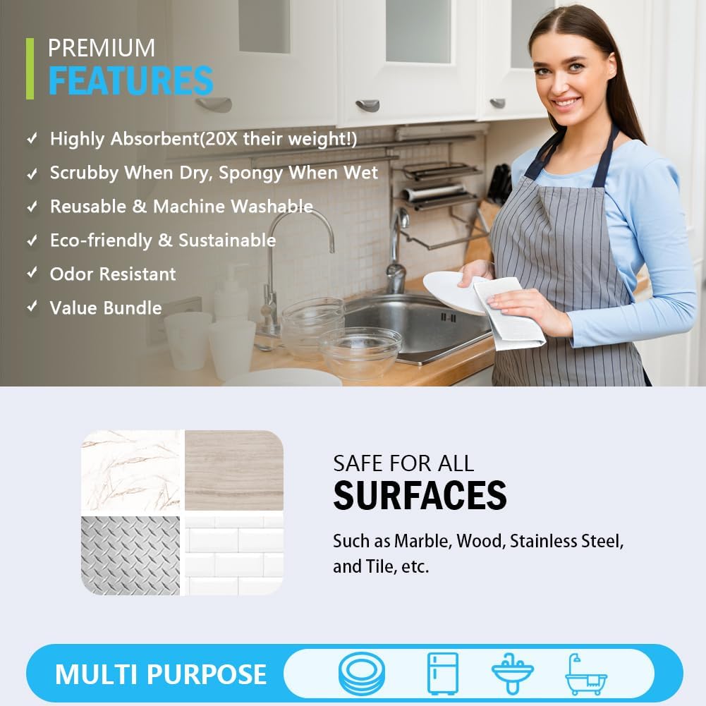 AIDEA Swedish Dishcloths for Kitchen-10PK, Absorbent Sponge Dish Cloth, Dishcloths for Washing Dishes, Reusable Paper Towels Dish Cloths, Swedish Towels for Home, Kitchen, Glass, 7" x 6"