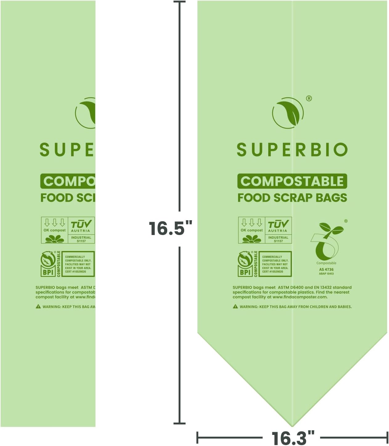 SUPERBIO 1.6 Gallon Handle Tie Compostable Food Scrap Bags For Counter Top Compost Bin, Small Compost Bags, 50 Count, 6 Liter, BPI & OK compost INDUSTRIAL Certified