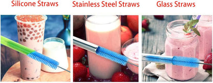 2 Pack Straw Cleaner Brush, Reusable Metal Handles Straw Cleaner Brush Extra Long for Stanley Mug 40, 30, 20 oz, 10mm Wide for Sippy Cup, Water Bottle and Tubes (Clear+Clear)