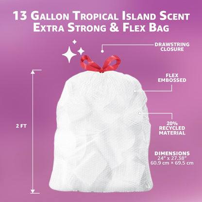 Amazon Basics Extra Strong & Flex Tall Kitchen Drawstring Trash Bags, Citrus Scent, 13 Gallon, 40 Count