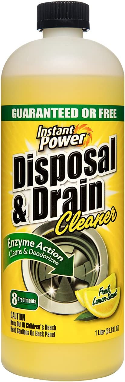 Instant Power Disposal and Drain Cleaner – Liquid Enzyme Clog Remover, Cleans and Deodorizes, Removes Drain Blockages, Fresh Lemon Scent 33.8 Fl oz, 1 Liter 4 Pack