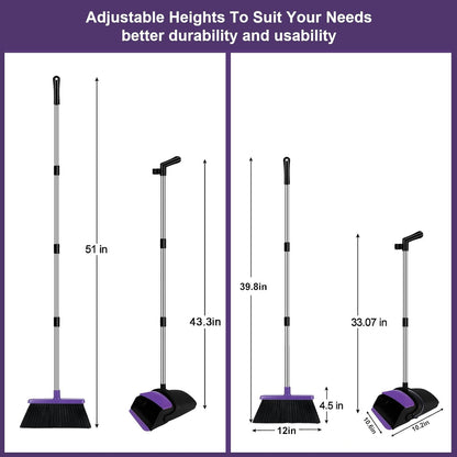 Broom and Dustpan Set, Household Broom with Dustpan Combo Set, 51" Long Handle, Dust Pan Set for Kitchen Office Lobby Floor