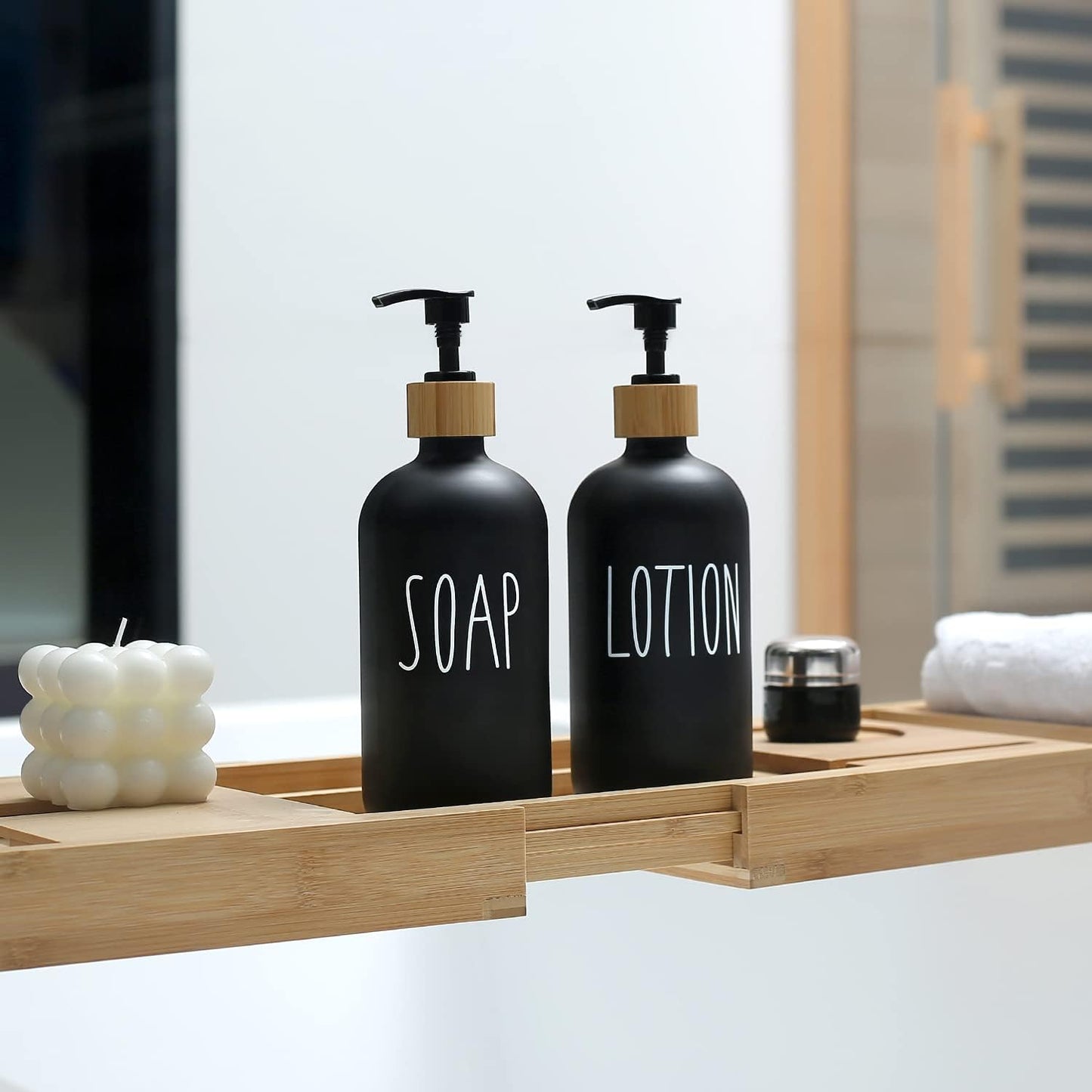 MOMEEMO Soap Dispenser Set, Contains Hand and Dish Soap Dispenser, Suitable for Kitchen Decor. (Black & White)