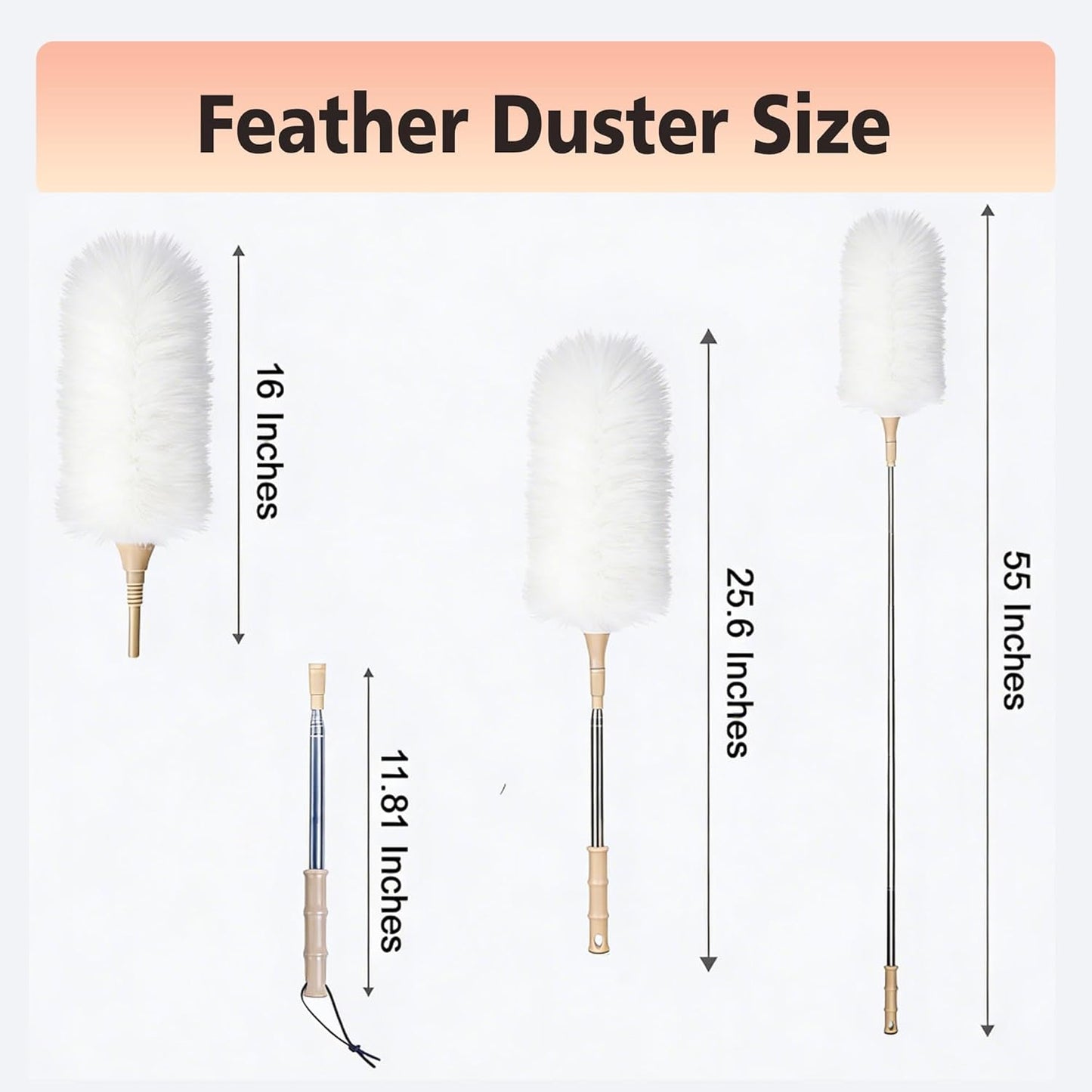 Cedenoo Lambswool Duster Extendable 22–55 Inch Natural Wool Duster with Flexible Head for Ceilings Furniture Blinds Electronics Washable Reusable