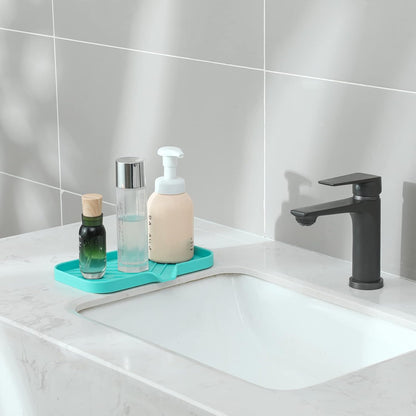 MicoYang Silicone Bathroom Soap Dishes with Drain Spout-Bathroom and Kitchen Sink Organizer,Sponge Holder,Dish Soap Tray,Perfect for Dispenser,Scrubber,Bottle,Cup on Sink or Counter-Black 4.9"×3.2"