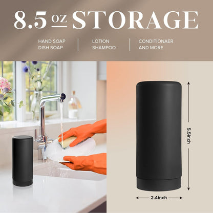 ElmRidge Dish Soap Silicone Dispenser for Kitchen Sink,Squeeze Washing Up Liquid and Hand Soap,Round refillable Silicone Bottles,Easy to Fill and to use, 8.5 oz,Black 2.4 x 2.4 x 5.5 inches (Gray)