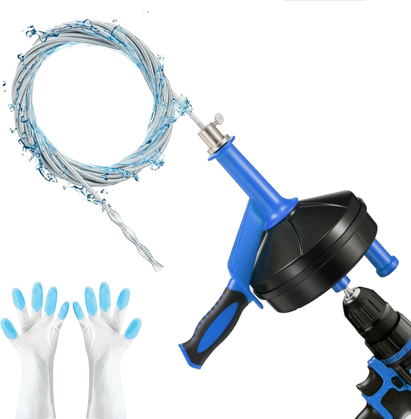 Drain Auger, Clog Remover with Drill Adapter, 25 Feet Flexible Plumbing Snake Use Manually or Powered for Kitchen, Bathroom and Shower Sink, Comes with Gloves (orange)