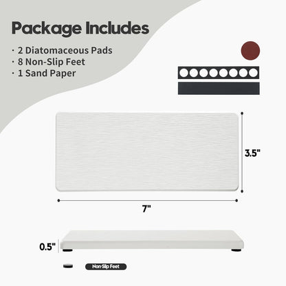 2PCS Water Absorbing Stone Drying Tray for Kitchen Counter & Bathroom Sink, Diatomite Faucet Splash Guard, Soap Dispenser Rack & Sponge Holder Caddy Organizer, Marble White (Printed Pattern), 9"x 3.5"