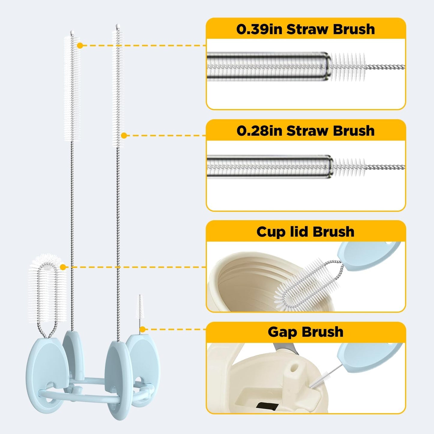 Straw Brush Set, 4 Piece Cleaner Kit with Standable Key Ring for Reusable Straws, Tumblers & Water Bottles – Designed for Kids & Adults, Purple