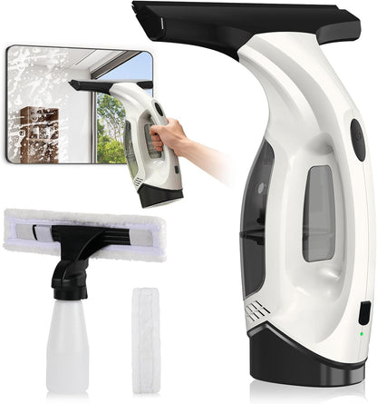 Window Vacuum Squeegee Cordless, 2000Pa Electric Window Cleaner Tool with 2200mAh & 150ml Water Collection Tank, Cleaning Kit Shower Squeegee for Glass Doors, Tiles, Mirrors, Car (White)