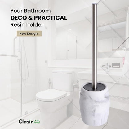 Clasin Home Toilet Bowl Brush and Holder with Stainless Steel Long Handle, Toilet Scrubber Brush with Durable Base, 360° Deep Cleaning Bristles for Bathroom, Compact Set for Small Space (Beige)