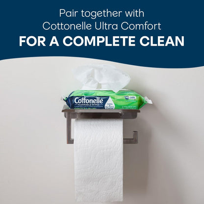 Cottonelle Fragrance Free Flushable Wet Wipes, Adult Wet Wipes, 2 Flip-Top Packs, 42 Wipes Per Pack