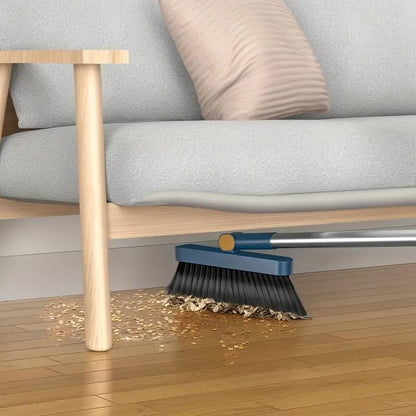 2-in-1 Broom with Dustpan Combo Set,Long Handle Broom Dustpan Combo with Dustpan Teeth to Automatically Clean Hair for Home, Indoor or Outdoor Cleaning Hall Floor (Gray)