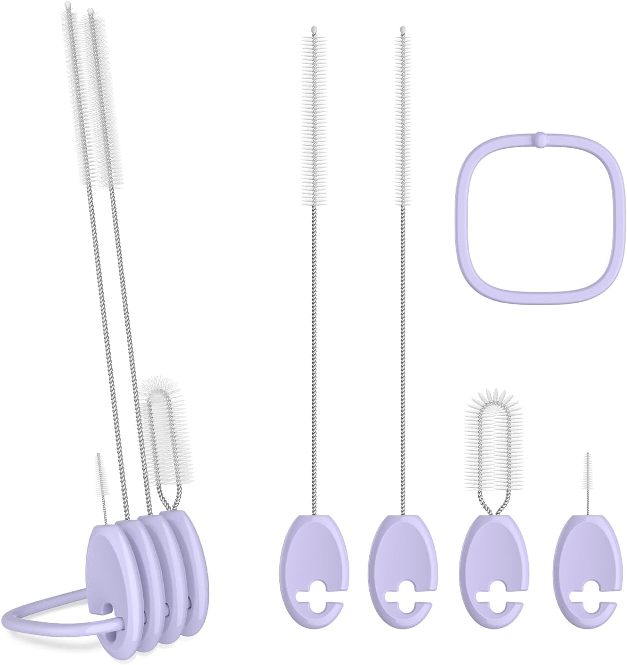 4in1 Straw Cleaner Brush Set, Standing Cleaning Brush Set Includes 7mm &10mm Straw Brushes, Cup Lid Brush, Crevice Brush, for Wide and Narrow Straws, Water Bottles, Cups and Lids, Pink