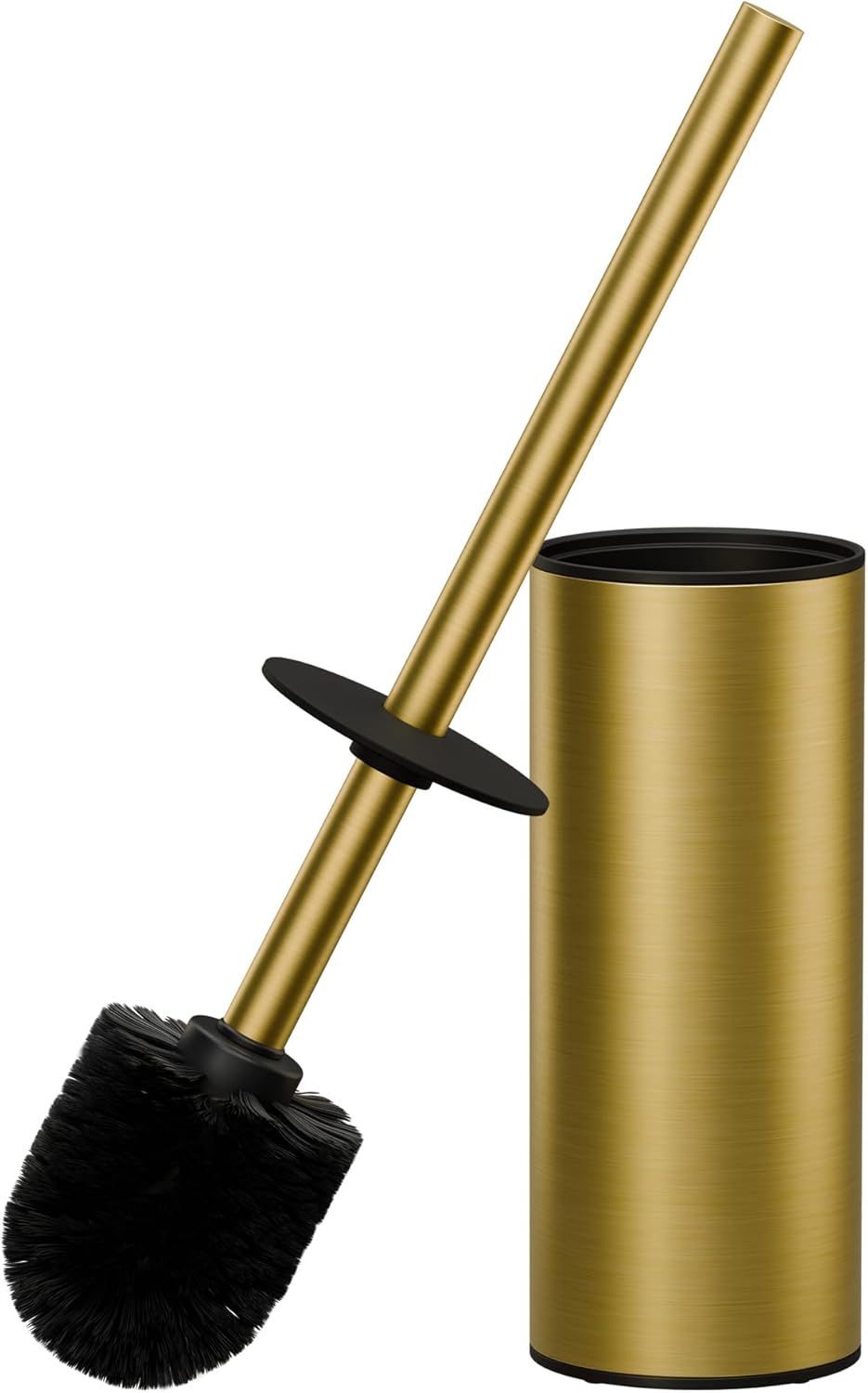 FORIOUS Toilet Brush and Holder Set, Heavy Duty 304 Stainless Steel Base Square and Long Handle for Bathroom Deep Cleaning, Drip-Proof, Space Saving for Storage, 2 Toilet Bowl Brush Head, Black
