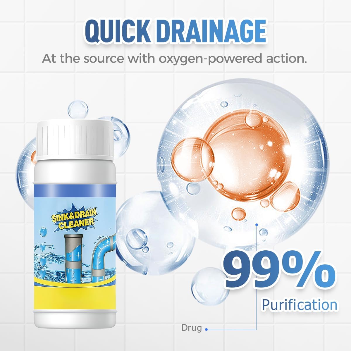 Sink and Drain Cleaner, Pipeline Dredging Agent, Sink and Drain Cleaner Powder, Multi-functional Fast-Acting Pipe Dredging Agent for Kitchen and Toilet Pipeline (2pcs)