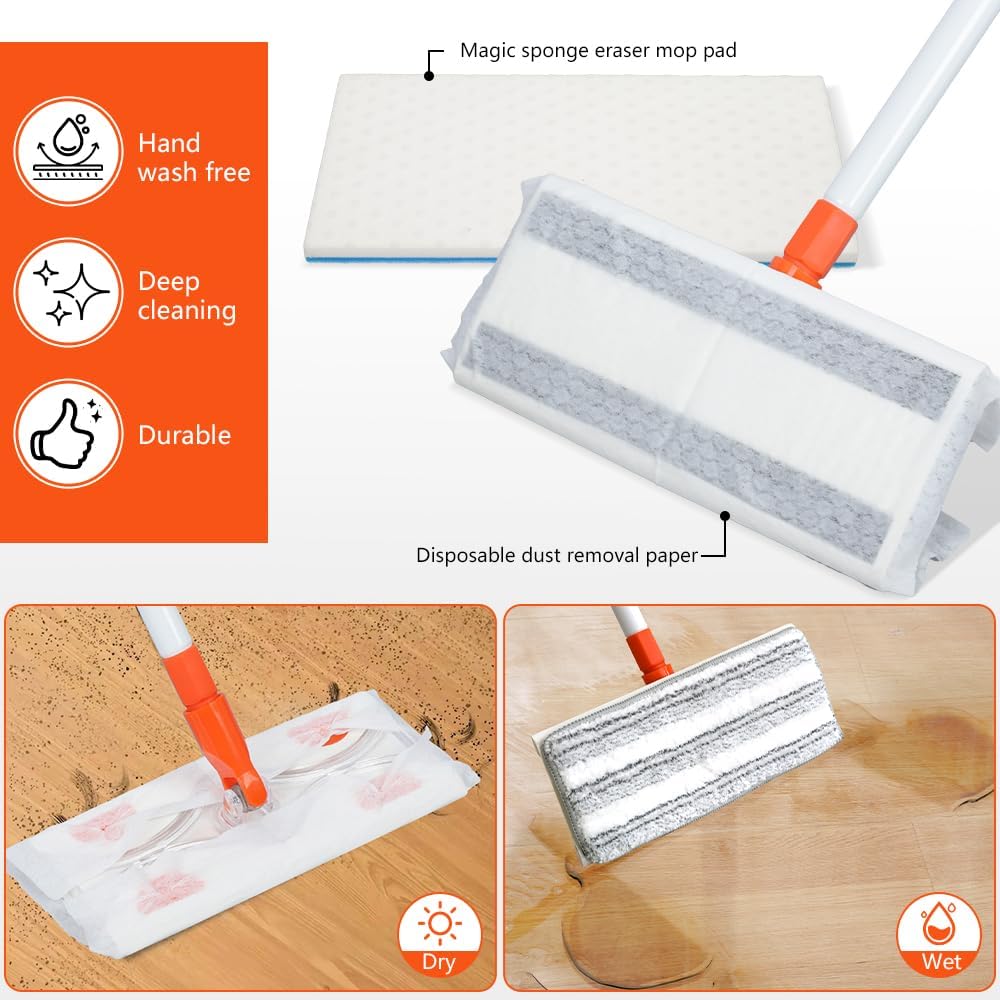 Magic Sponge Eraser Mop Pad,Melamine Sponge Mop Pad Refill for Kitchen Bathroom Swimming Pool Boat(Mop Pad Refill,10"x4.7"x0.47")
