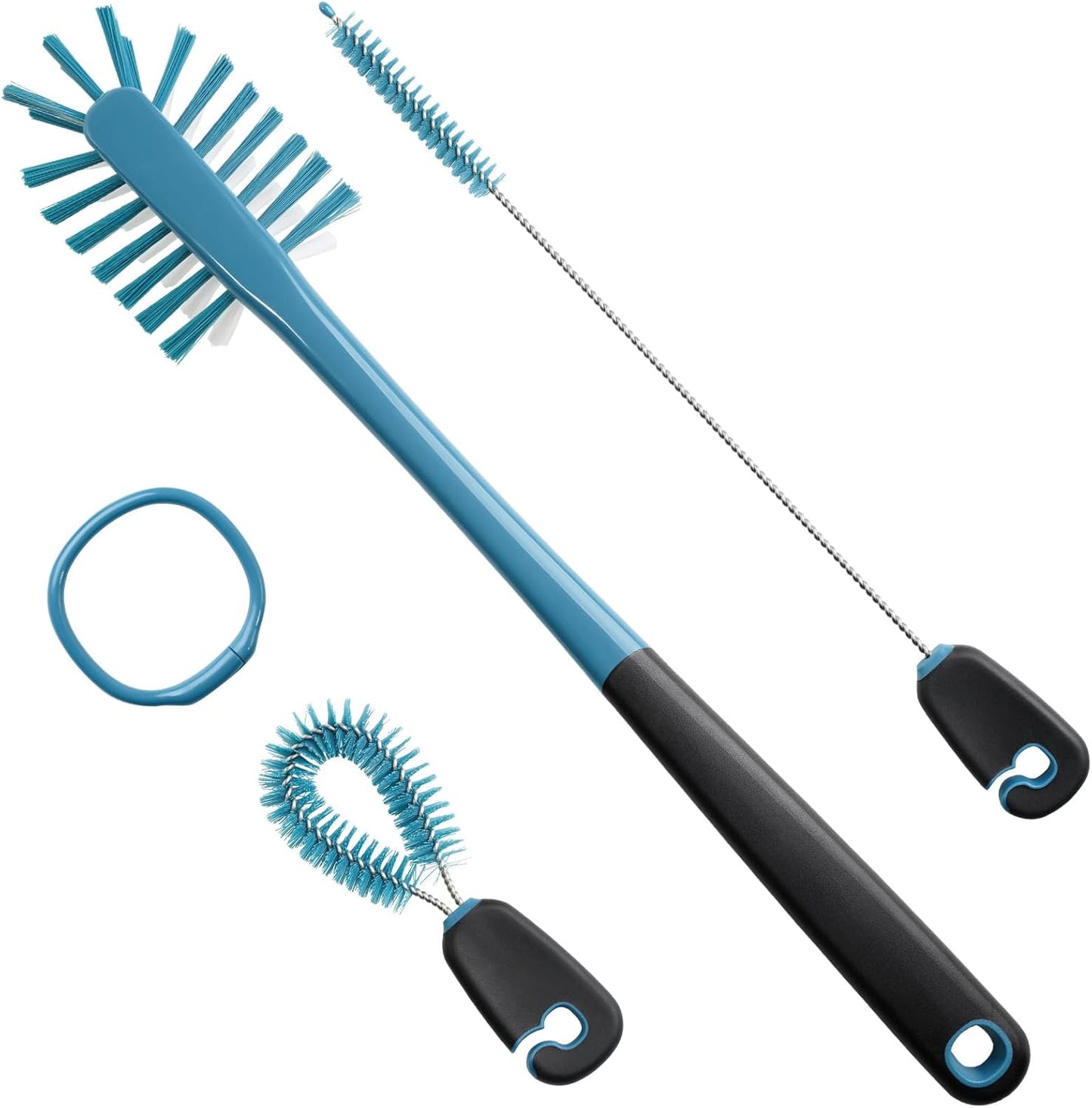 MOSOLAN 3-in-1 Water Bottle Cleaning Brush Set - Long Handle Scrubbing Brush for Tumbler, Straw, Baby Bottles, Drinking Glasses, White